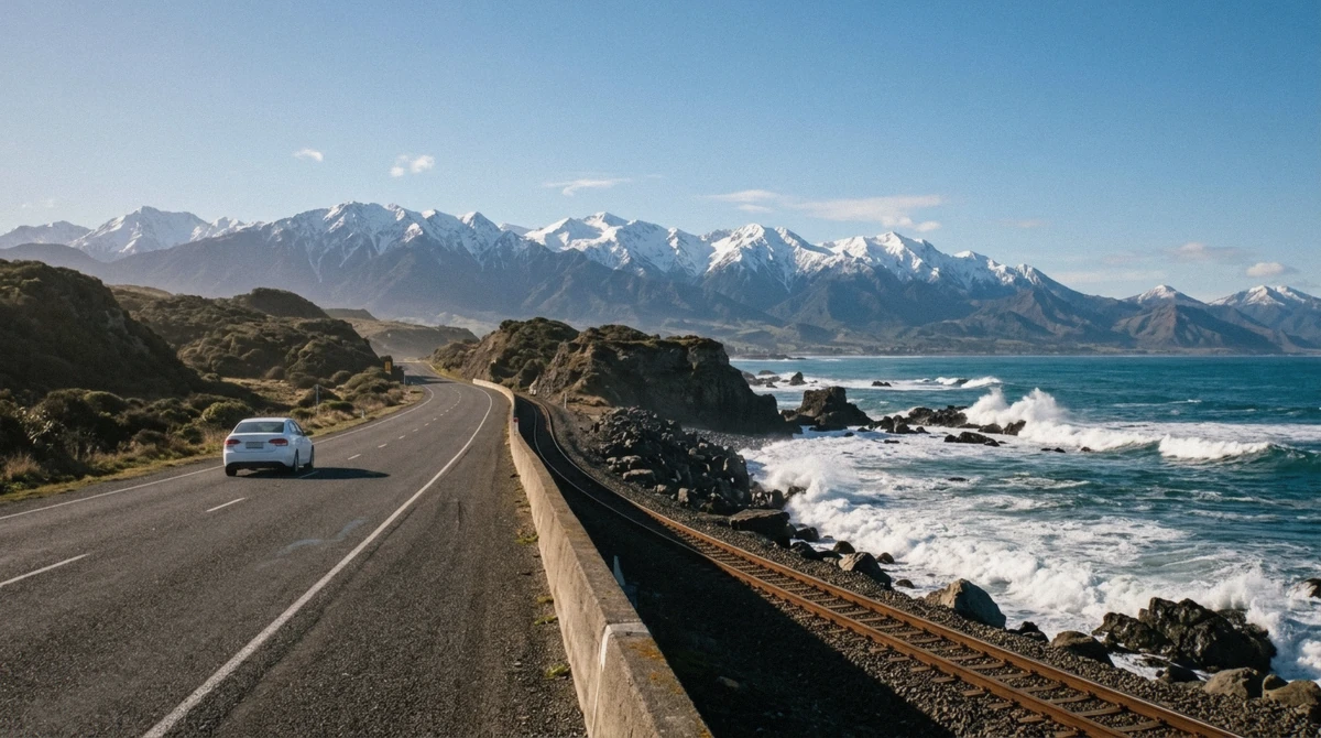 The coastal stretch of State Highway 1 between Christchurch and Kaikōura that whale watching travelers drive north along