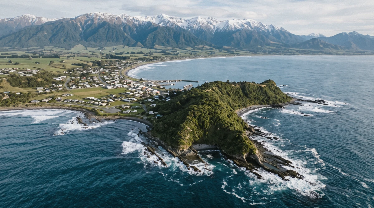 The Kaikōura Peninsula near the whale watching terminal that travelers reach after driving from Christchurch