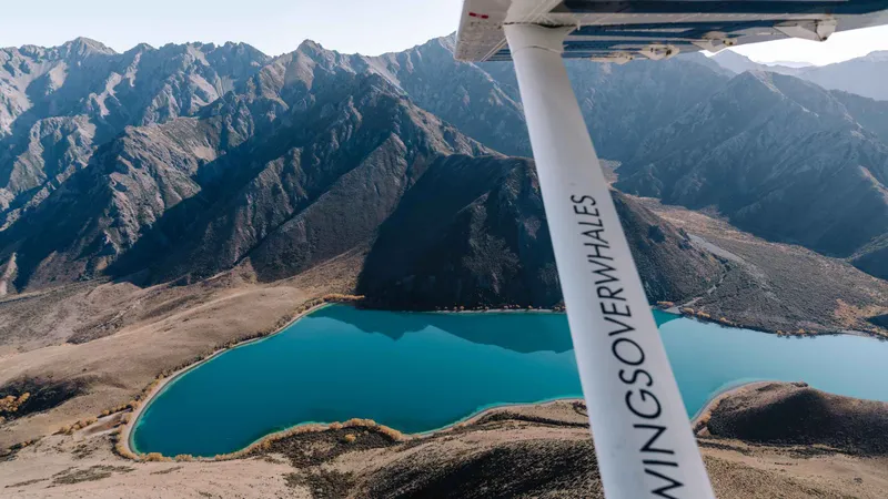 Snow-capped Seaward Kaikōura Range seen from an extended scenic flight with kaikoura whale watching tours, New Zealand